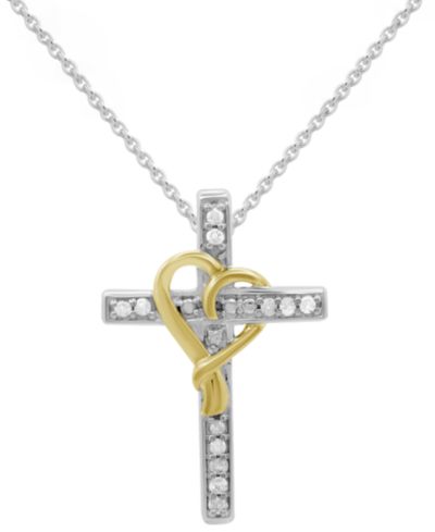Подвеска с крестом и сердцем 18" (1/10 ct. t.w.) из стерлингового серебра и 14k Gold-Plate