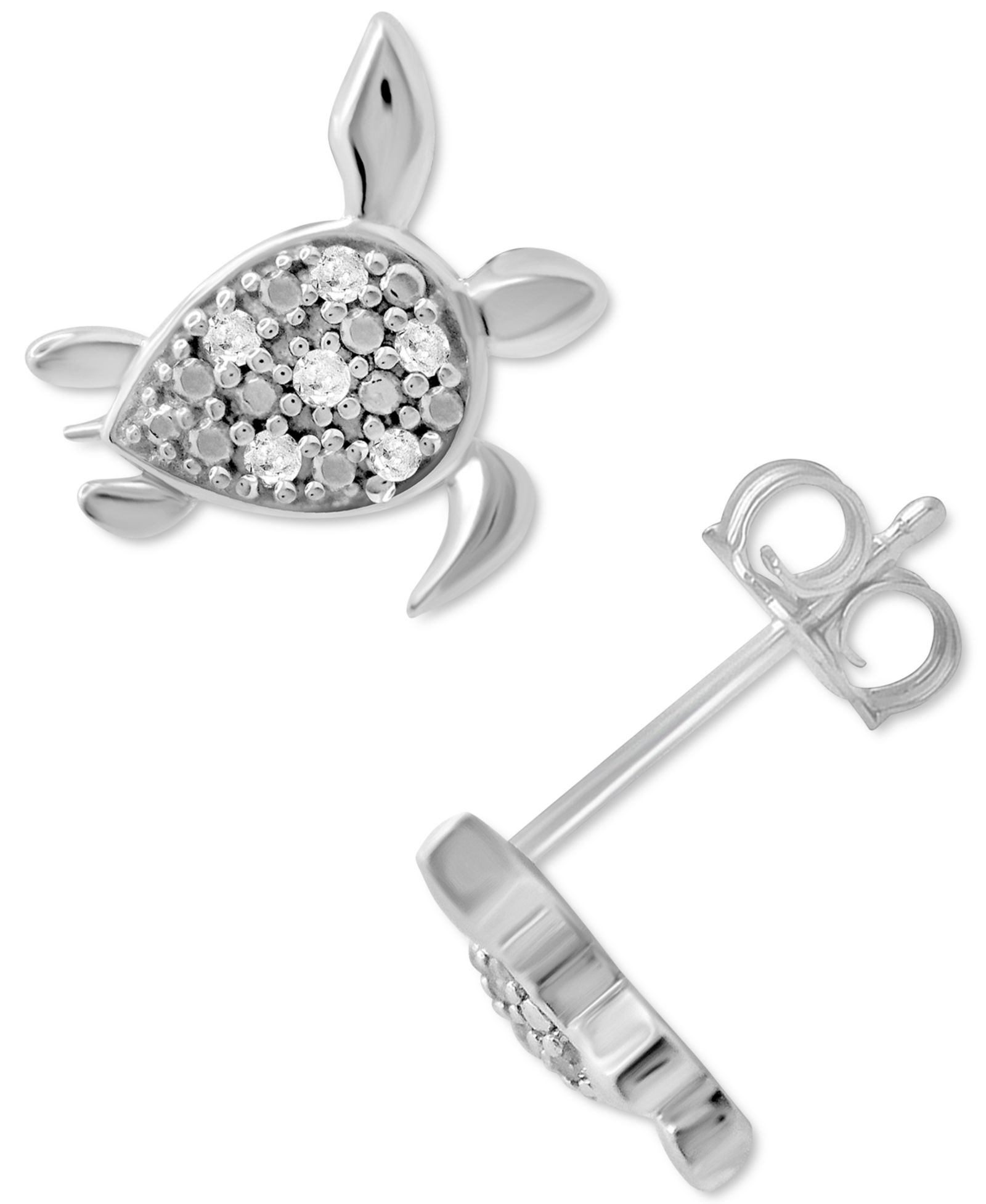 Серьги-гвоздики Diamond Turtle Stud Earrings (1/10 ct. t.w.) в Sterling Silver