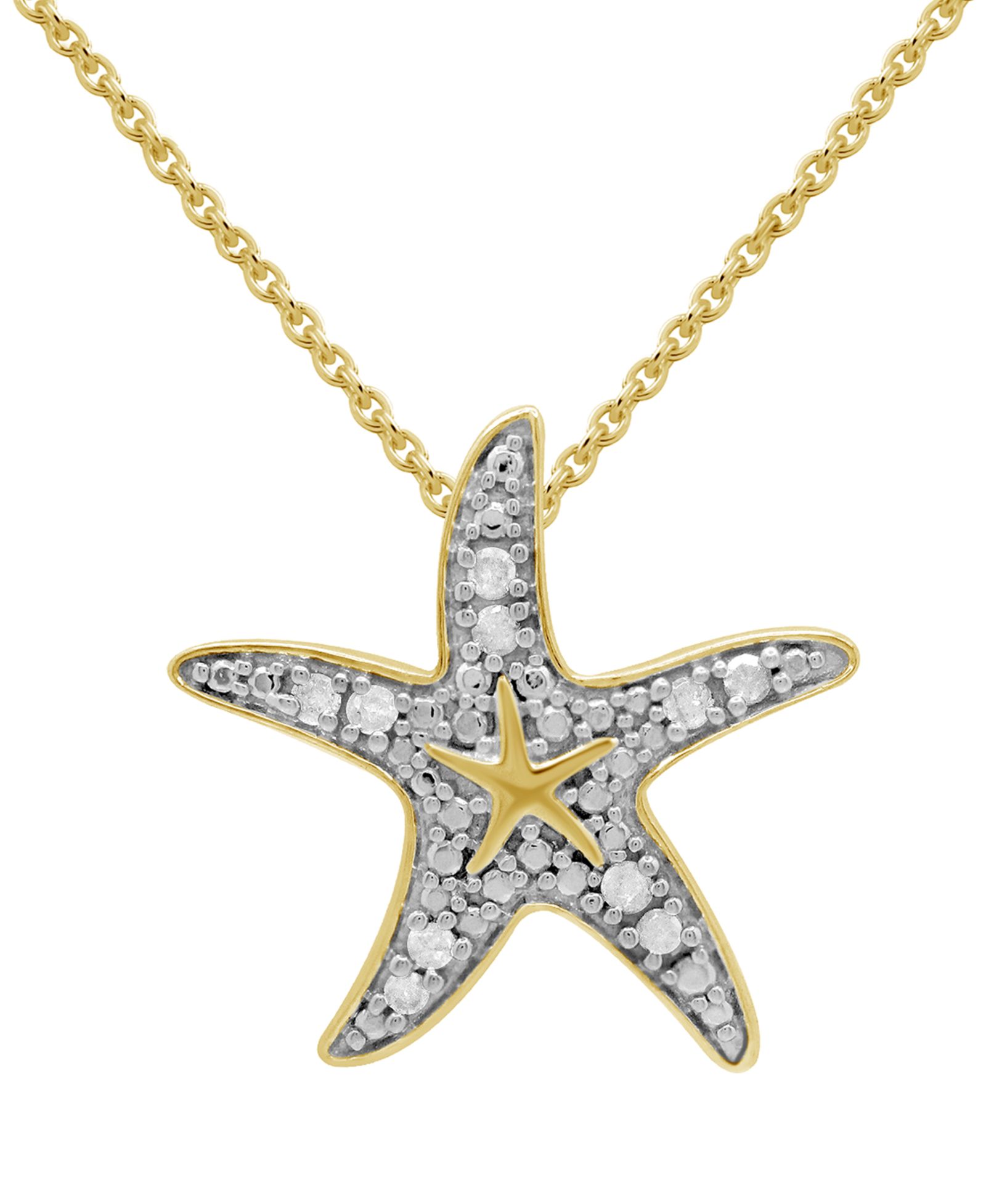 Diamond Starfish 18" Pendant Necklace (1/10 ct. t.w.) in 14k Gold-Plated Sterling Silver