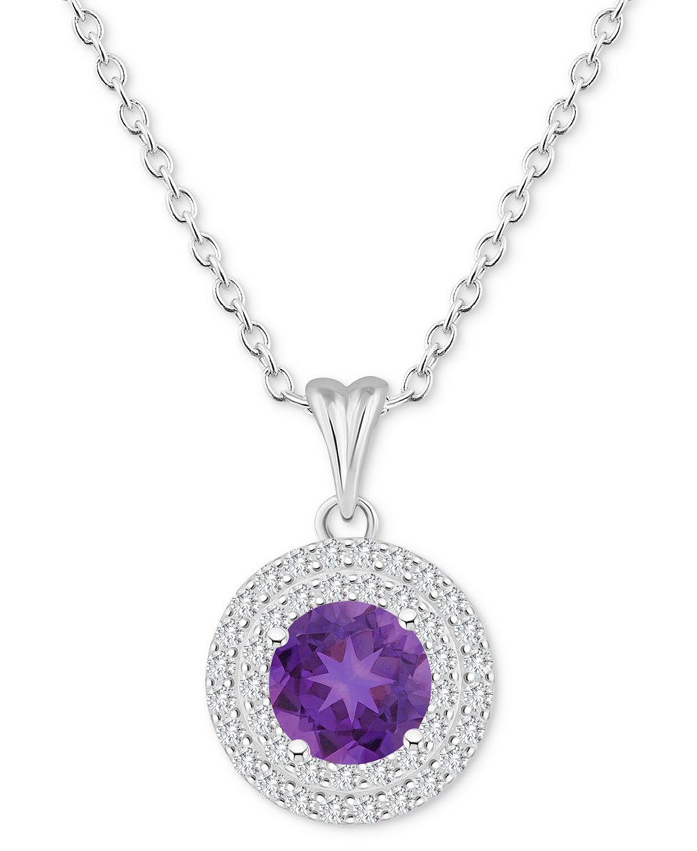 Подвеска-ожерелье Rhodolite Garnet (1-5/8 ct. t.w.) & White Topaz (3/8 ct. t.w.) Halo 18" из стерлингового серебра