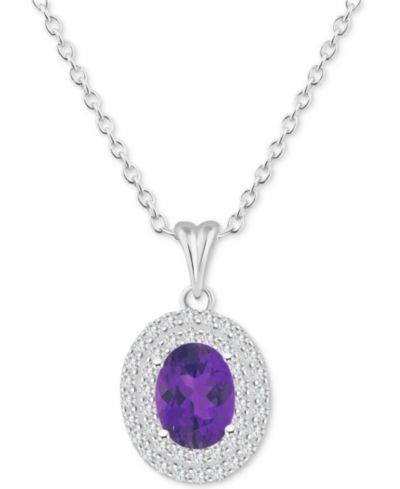 Rhodolite Garnet (1-1/2 ct. t.w.) & White Topaz (3/8 ct. w.) Oval Halo 18" подвеска-ожерелье из стерлингового серебра (также в Citrine, Peridot, Amethyst & Blue Topaz)