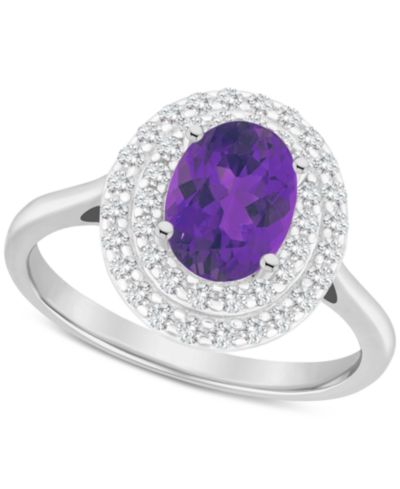 Rhodolite Garnet (1-1/2 ct. t.w.) & White Topaz (3/8 ct. t.w.) Oval Halo Ring in Sterling Silver (Also in Citrine, Blue Topaz, Amethyst, & Peridot)