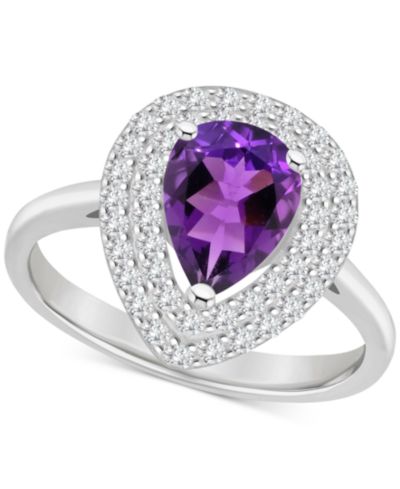 Rhodolite Garnet (1-1/10 ct. t.w.) & White Topaz (1/2 ct. t.w.) Teardrop Halo Ring in Sterling Silver (Also in Citrine, Blue Topaz, Amethyst, & Peridot)