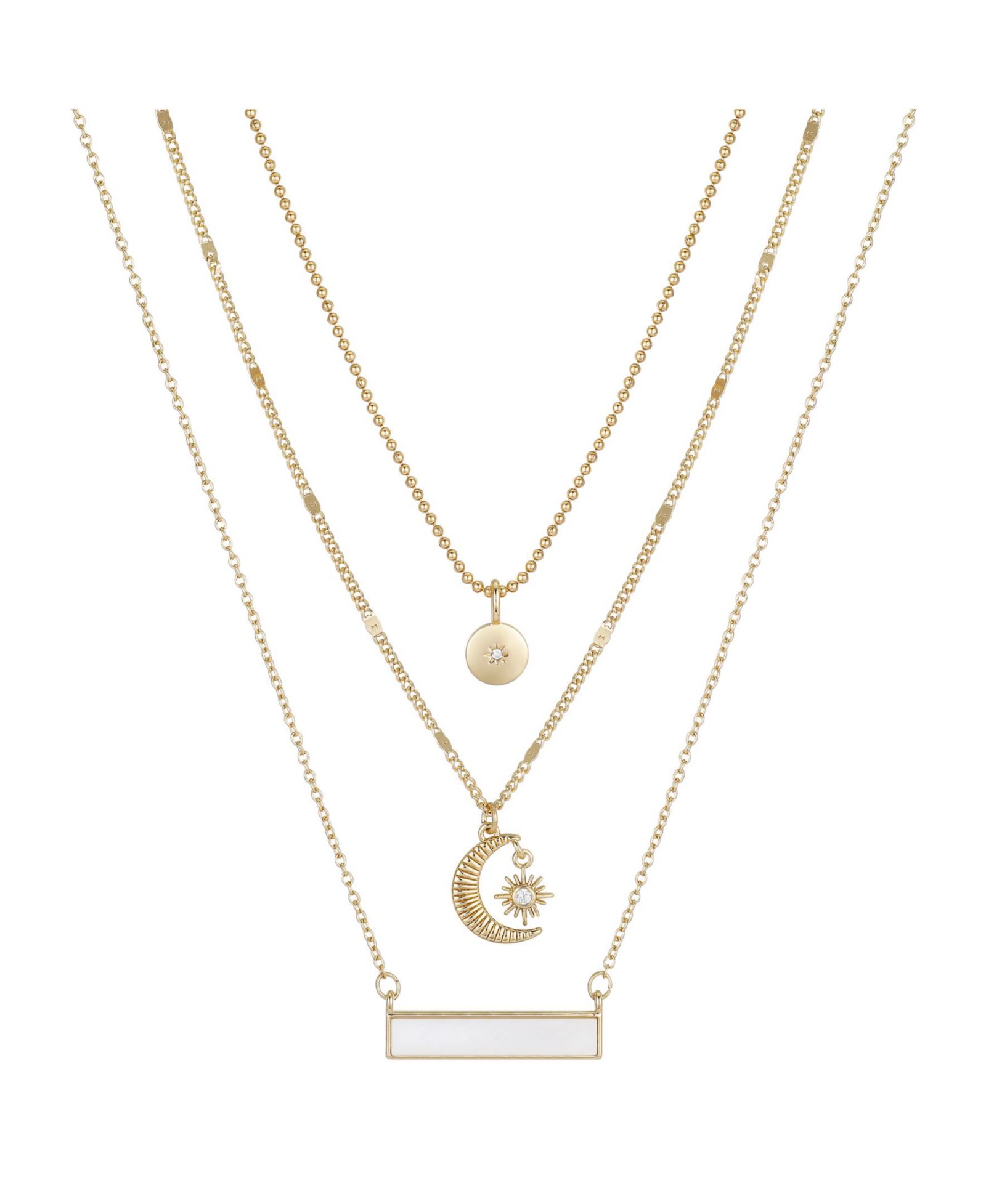 14K Gold Flash-Plated 3-Piece Celestial Layered Pendant Set