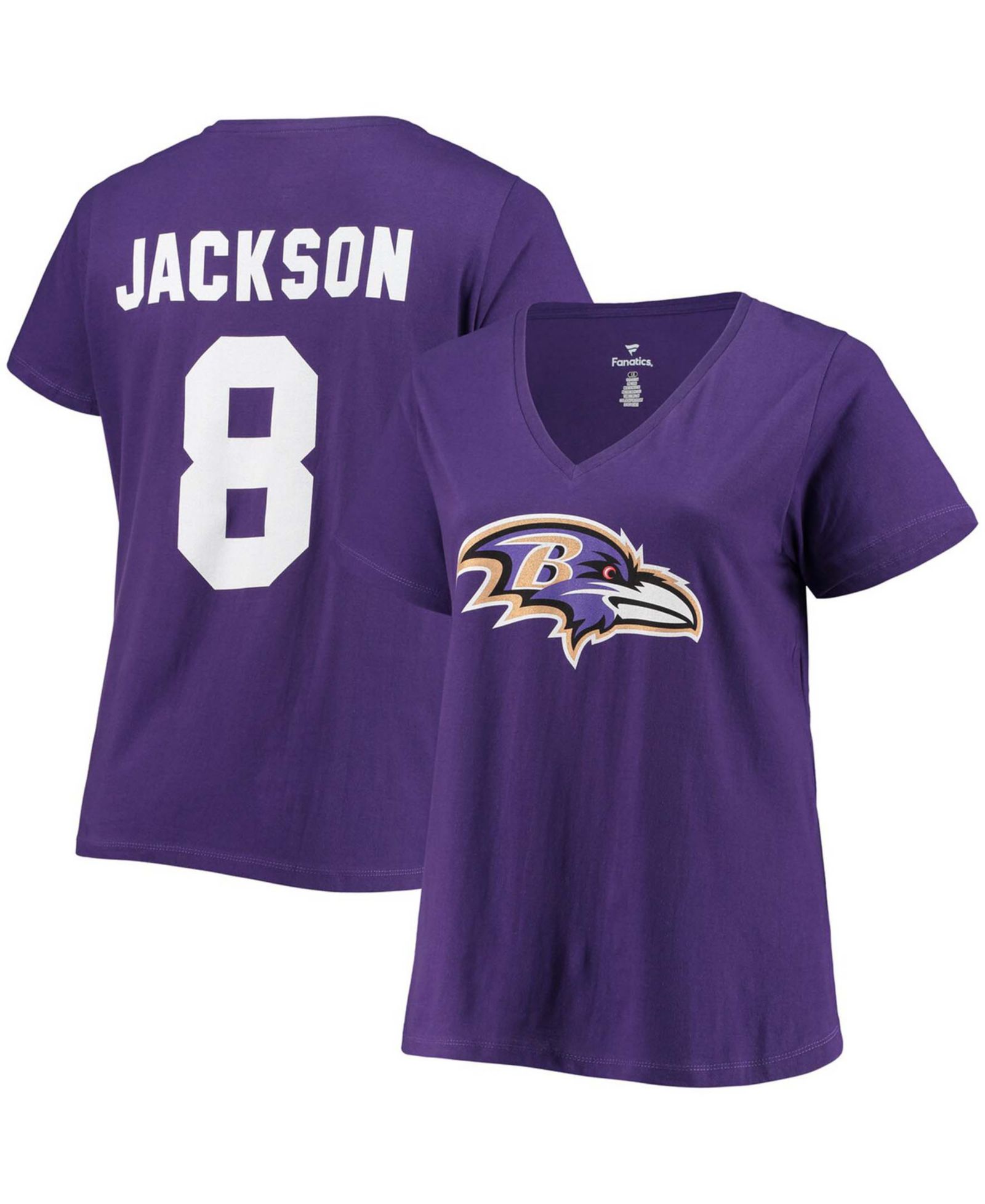 Женская футболка Plus Size Lamar Jackson Baltimore Ravens с именем и номером, фиолетовая