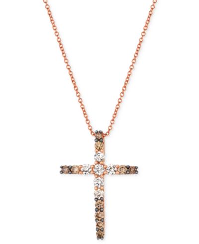 Подвеска-кулон Le Vian® Chocolate Ombré Diamond Cross 18" 14k Gold