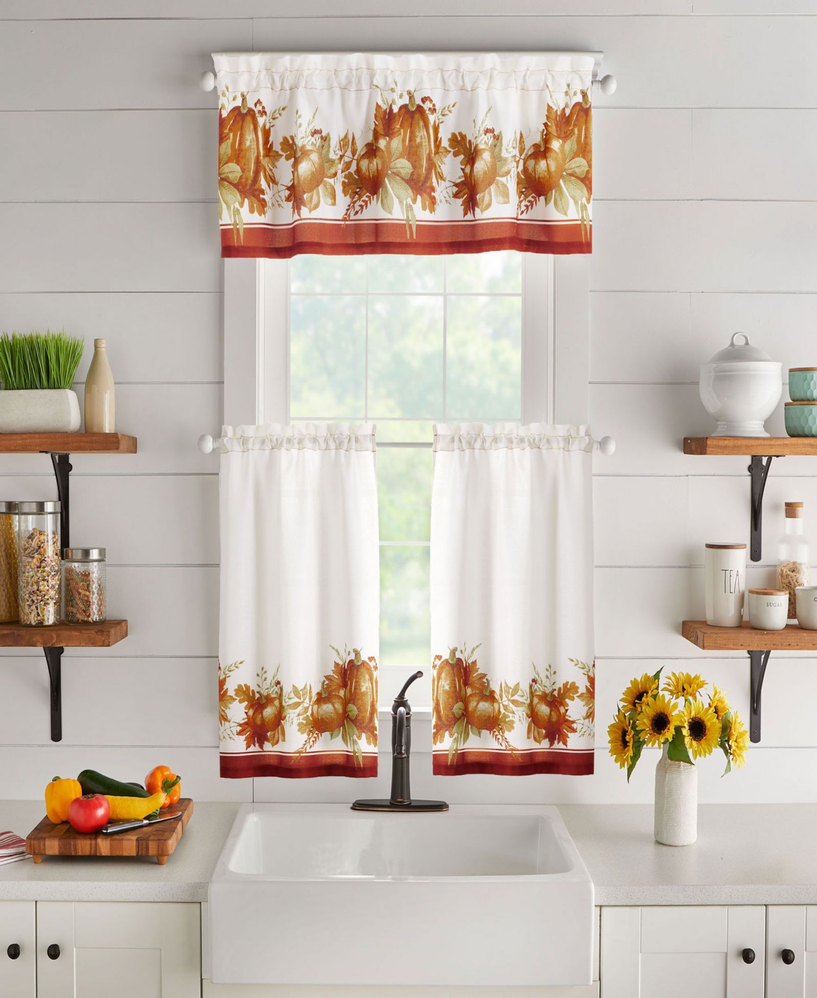 Elrene Home Fashions Autumn Pumpkin Grove Fall Kitchen Tiers and Valance 3-Piece Set