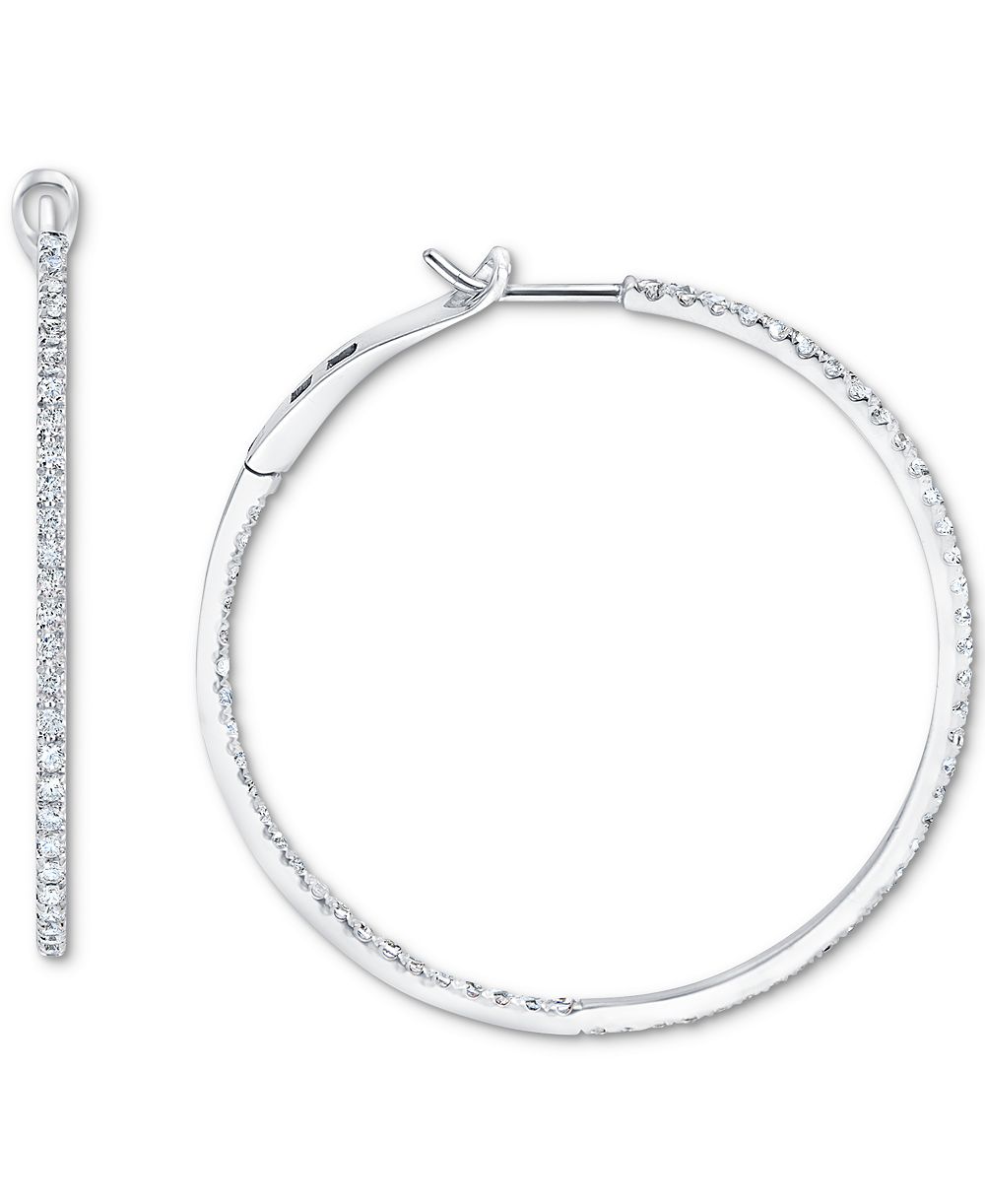 Серьги-кольца Diamond In & Out в 10k белом золоте (1 ct. t.w.)