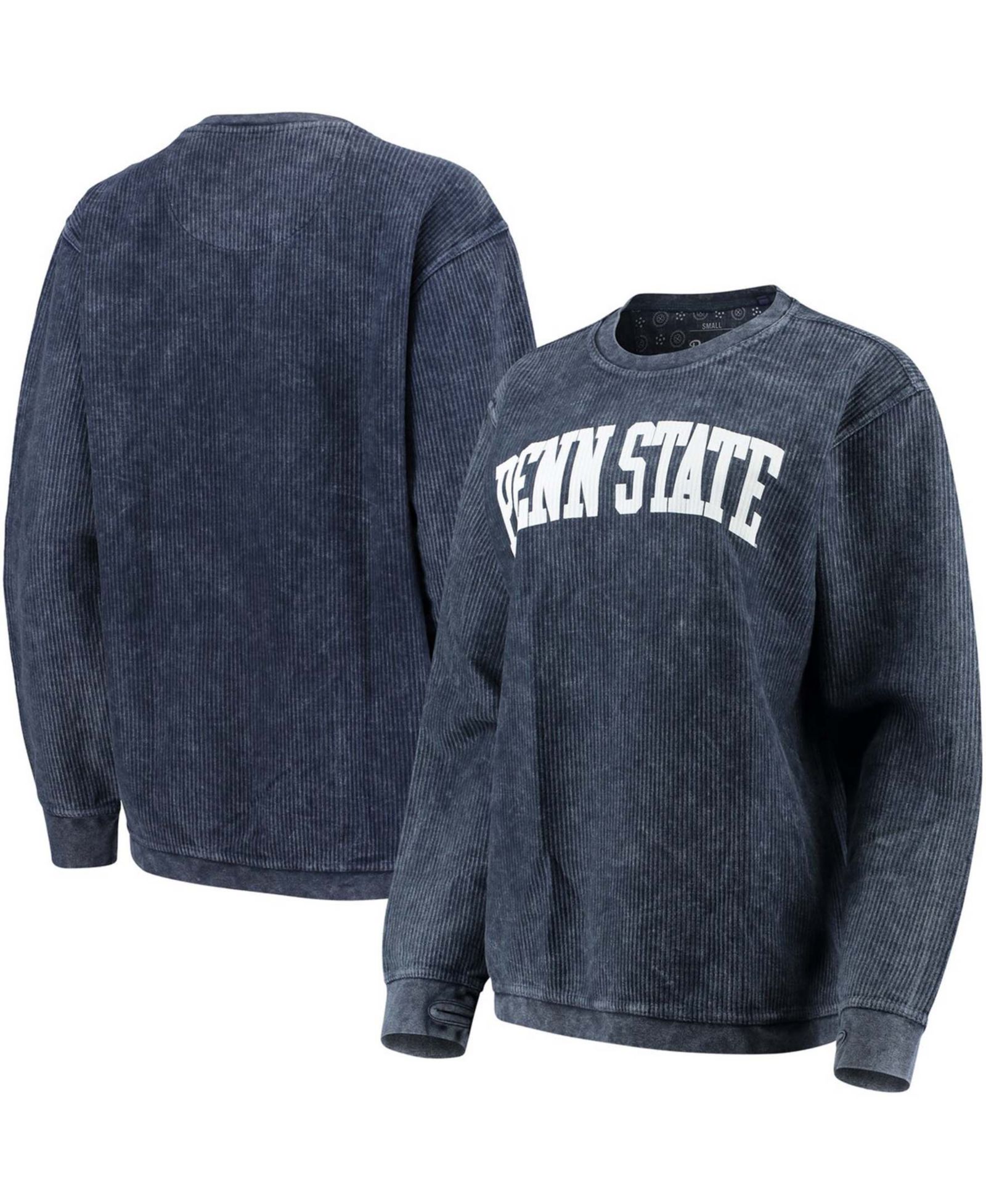 Women's Navy Penn State Nittany Lions Comfy Cord Vintage-Like Wash Basic Arch Pullover Sweatshirt