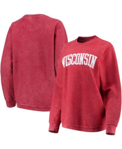 Женская красная толстовка Wisconsin Badgers Comfy Cord Vintage-Like Wash Basic Arch Pullover