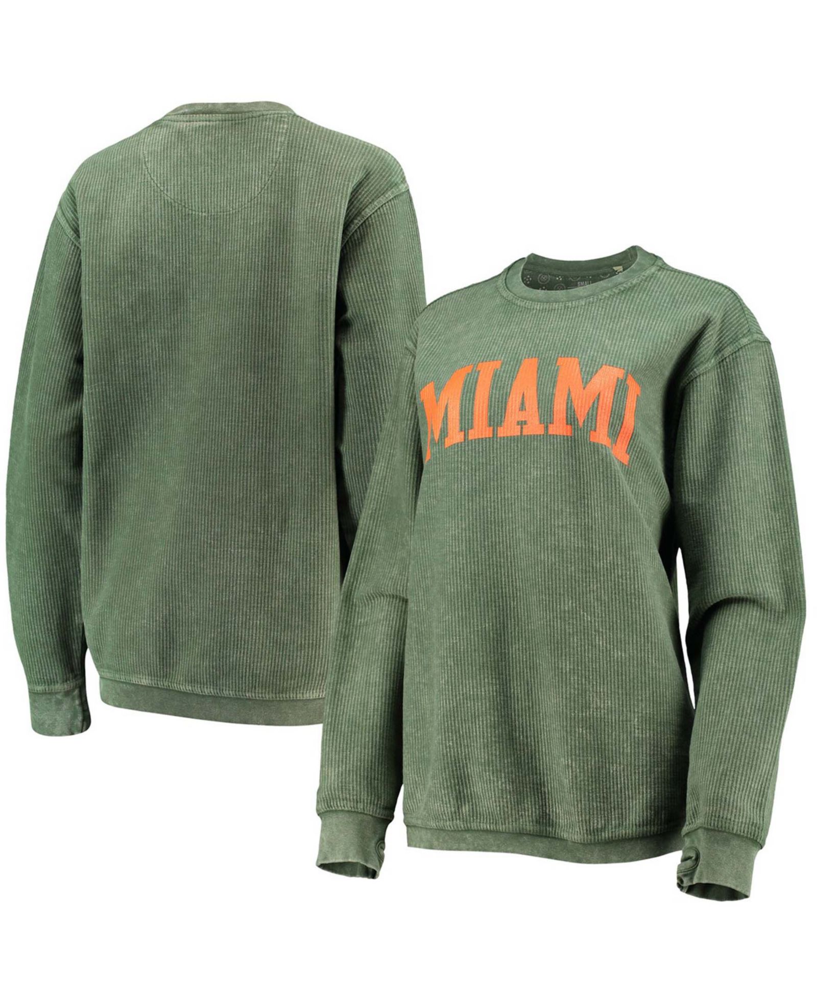 Женское свитшот Pressbox Miami Hurricanes Green Comfy Cord Vintage-Like Wash Basic Arch