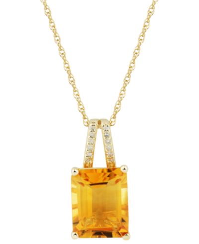 Подвеска с цитрином (3 ct. t.w.) и бриллиантовыми акцентами в 14k золоте, 18"