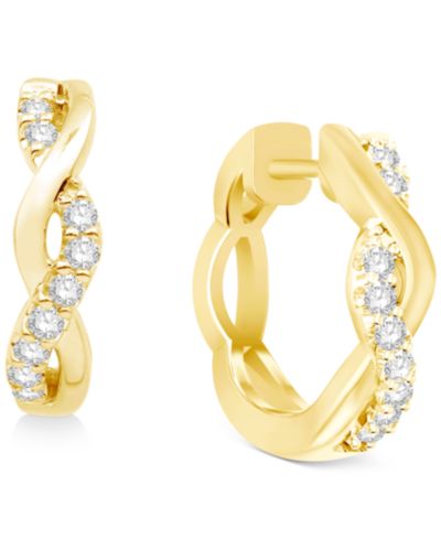Серьги-кольца с бриллиантовым плетением, 14k желтое золото