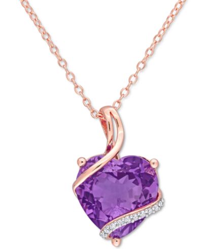 Macy's Ожерелье-подвеска с аметистом (6-1/2 ct. t.w.) и бриллиантами в розовом золоте поверх серебра