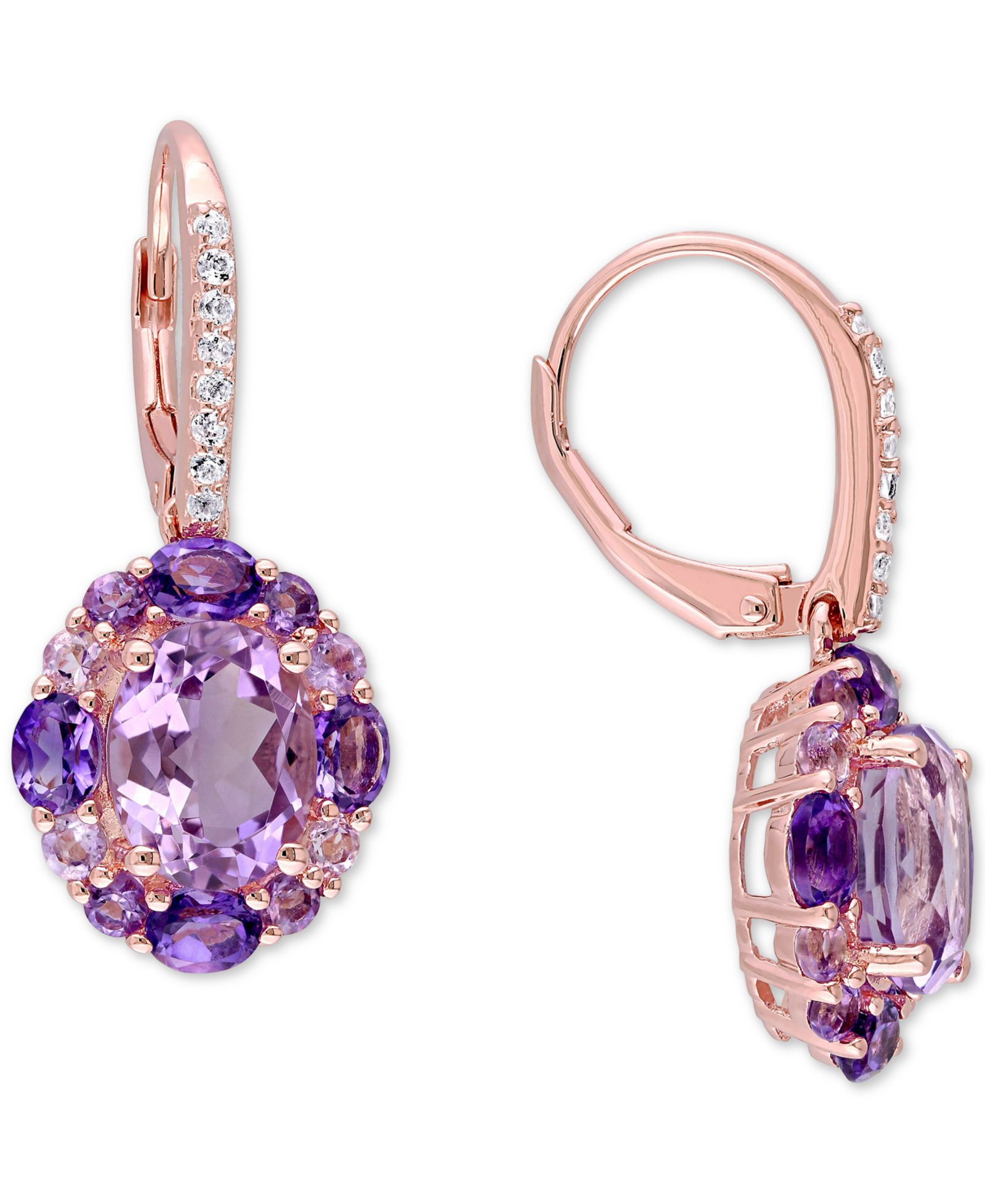 Amethyst (5-1/3 ct. t.w.) & White Topaz (1/6 ct. t.w.) Cluster Leverback Drop Earrings
