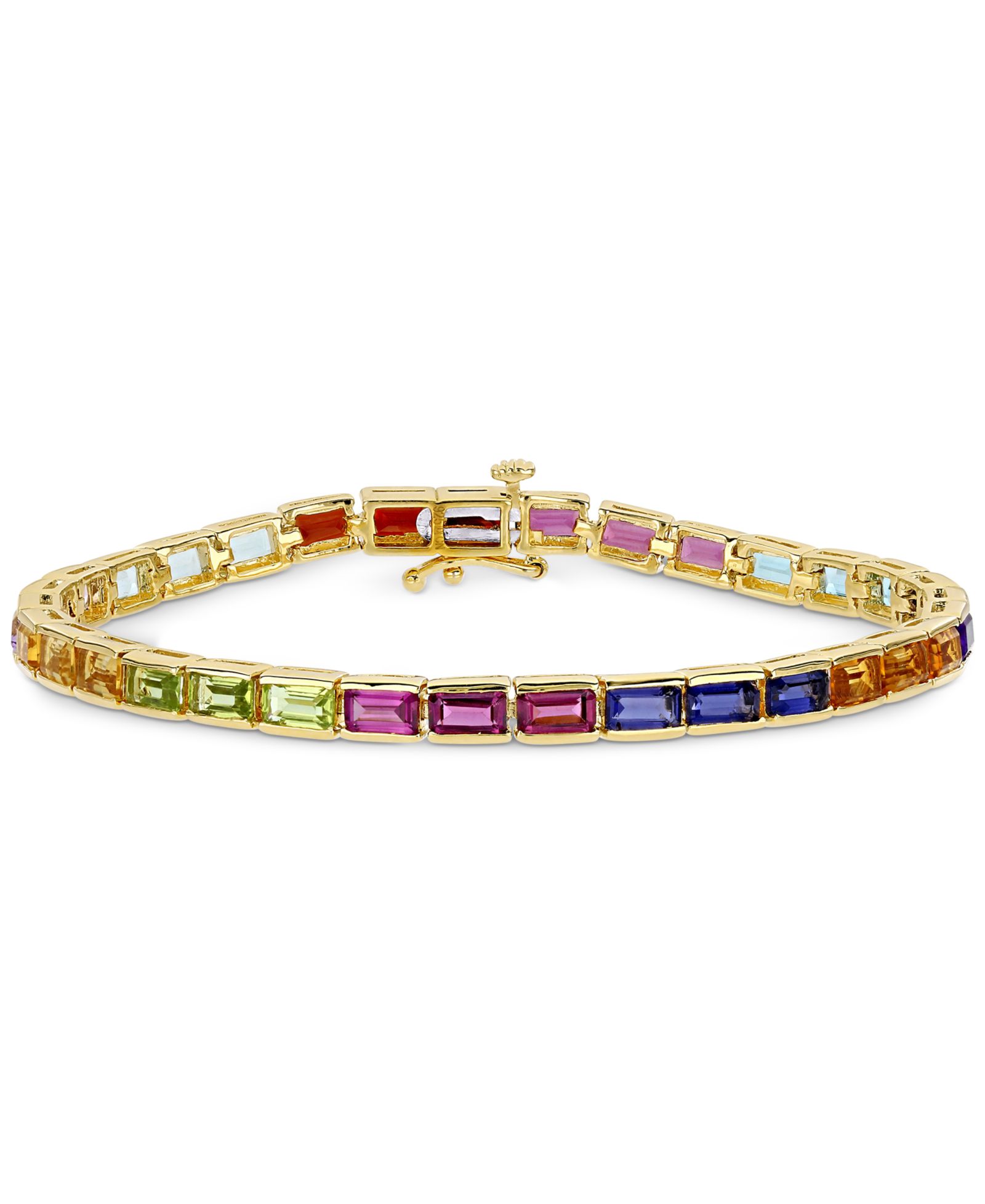 Multi-Gemstone Baguette Link Bracelet in 18k Gold-Plated Sterling Silver
