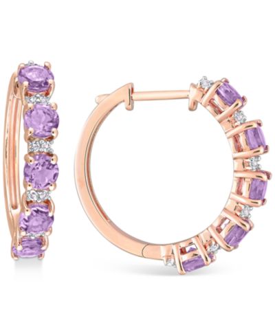 Серьги-кольца Peridot (3-3/4 ct. t.w.) & White Topaz (1/4 ct. t.w.) в 18k Rose Gold-Plated Sterling Silver, 0.89"