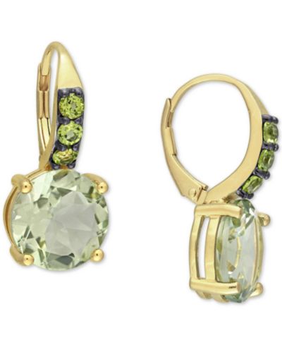 Серьги с подвесками из зеленого кварца (11-5/8 ct. t.w.) и перидота (3/4 ct. t.w.) в позолоченном серебре 18k