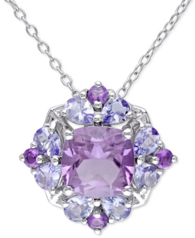 Подвеска с аметистом (1-7/8 ct. t.w.) и танзанитом (1 ct. t.w.), 18", стерлинговое серебро