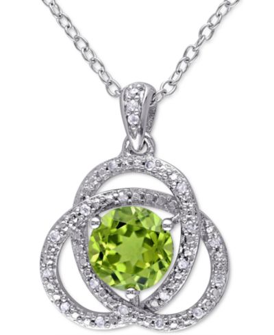Macy's кулон Ven 18" с перидотом и бриллиантом в серебре Sterling Silver