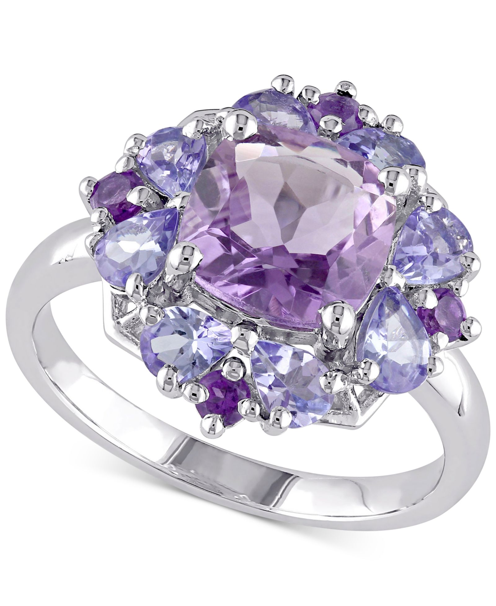 Кольцо из стерлингового серебра с аметистом (1-7/8 ct. t.w.) и танценитом (1 ct. t.w.)