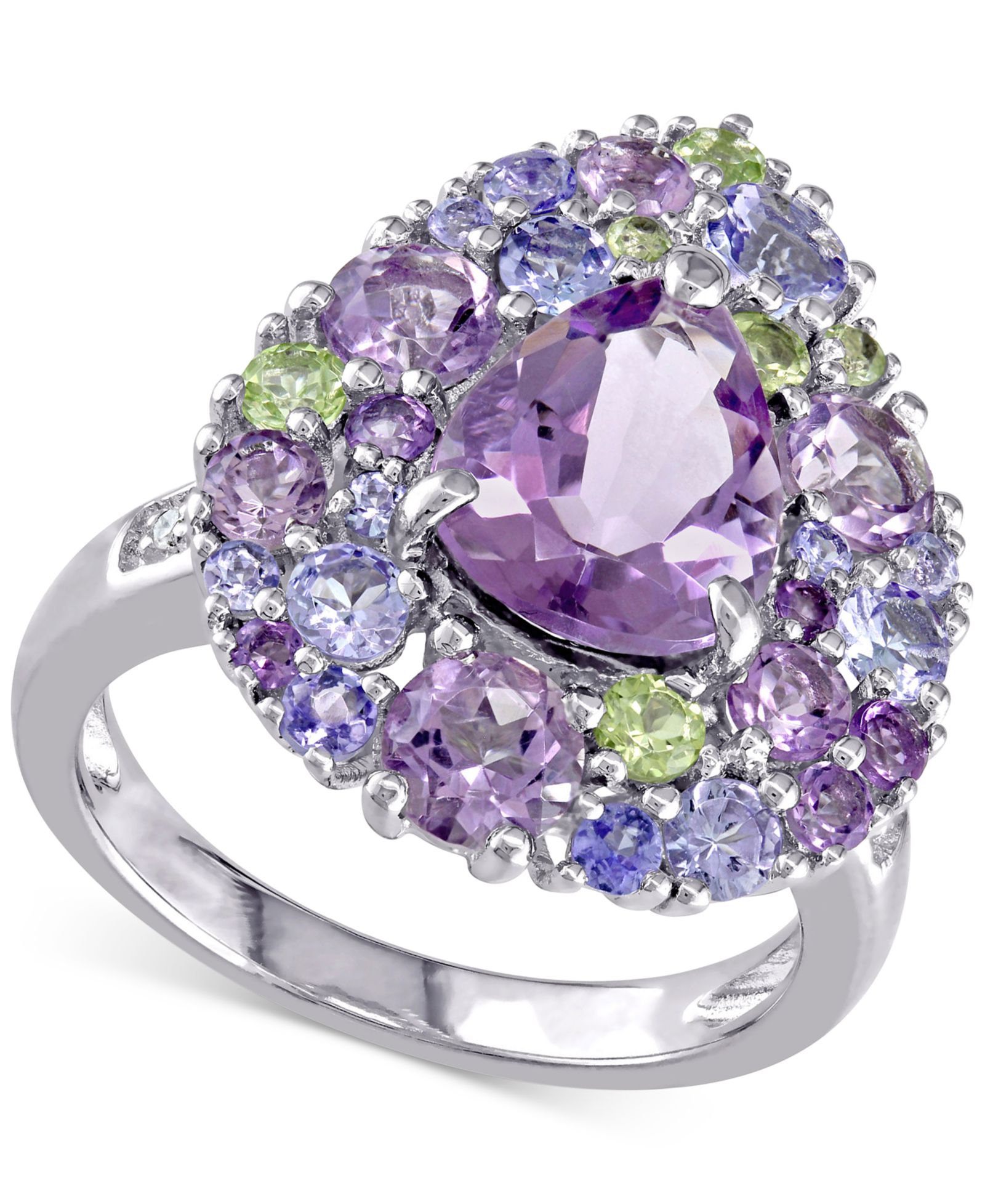 Multi-Gemstone (4-1/3 ct. t.w.) & Diamond Accent Teardrop Cluster Ring in Sterling Silver
