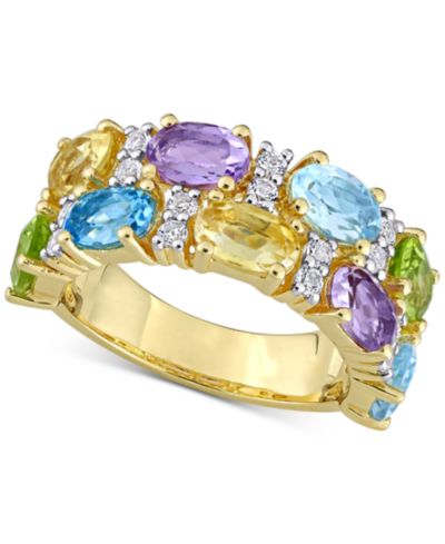 Multi-Gemstone Double Row Statement Ring (5-1/4 ct. t.w.) in 18k Gold-Plated Sterling Silver