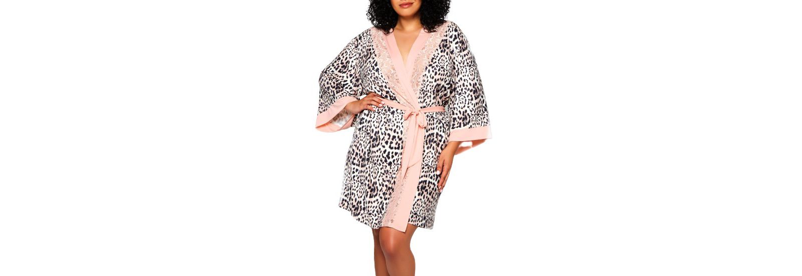 Халат Plus Size Katie Soft Printed с кружевной отделкой