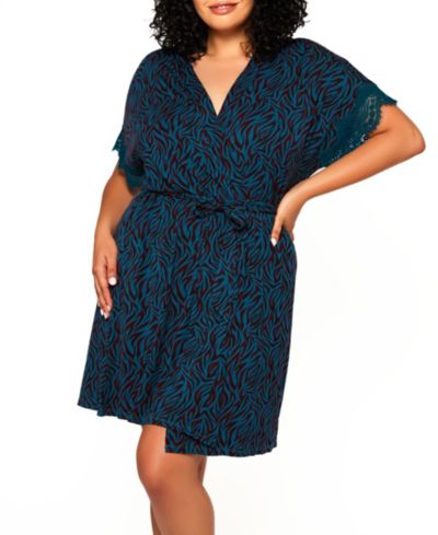 Халат Plus Size Zebra Print Jersey Knit с кружевом