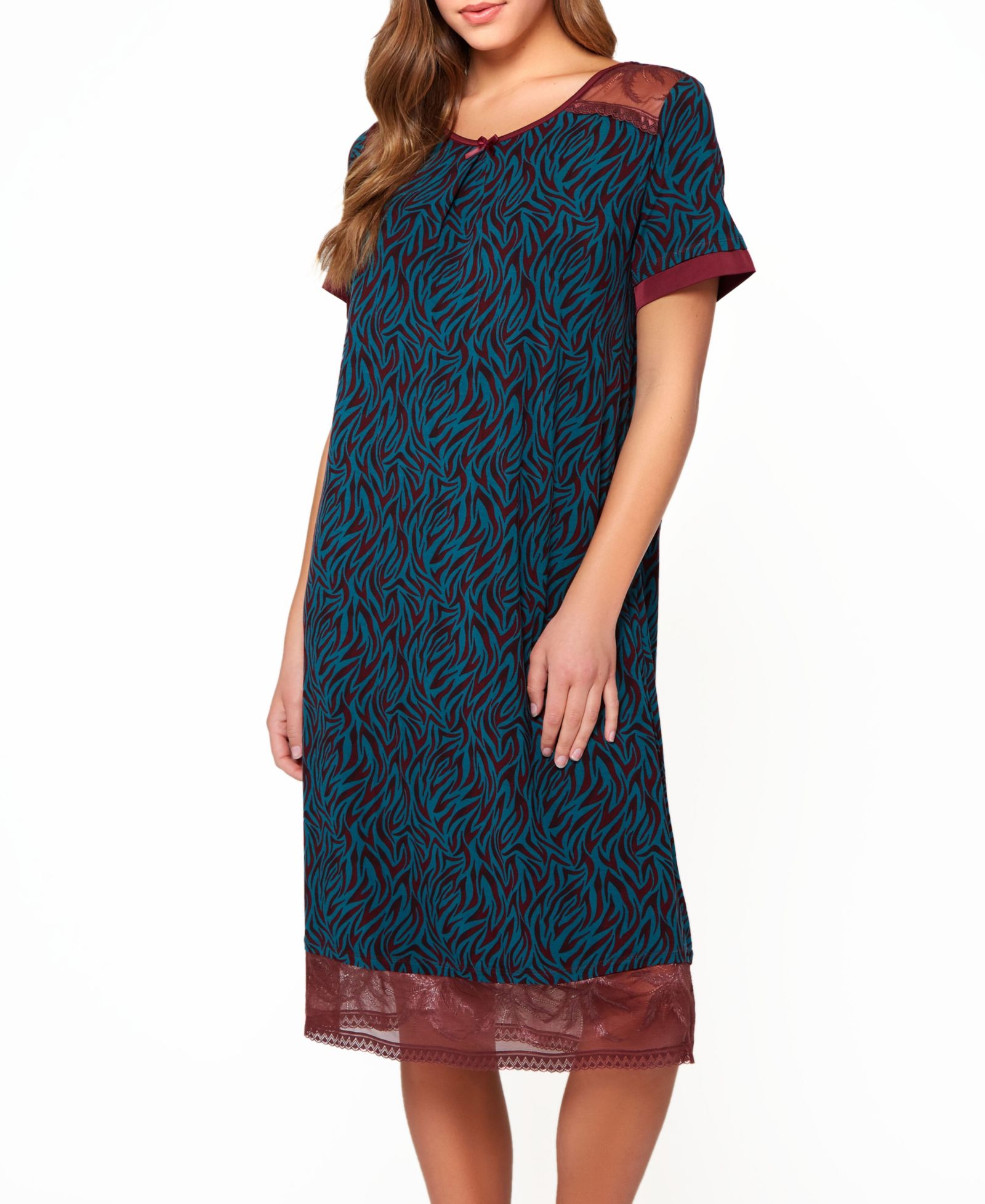 Ночная рубашка iCollection Women's Zebra Patterned Sleep Shirt с кружевом и бантом
