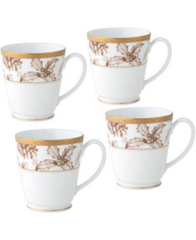 Noritake Charlotta Gold Set of 4 Holiday Harvest Mugs, 12 oz.