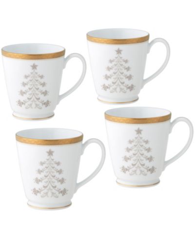 Noritake Charlotta Gold Set of 4 Holiday Tree Mugs, 12 oz.