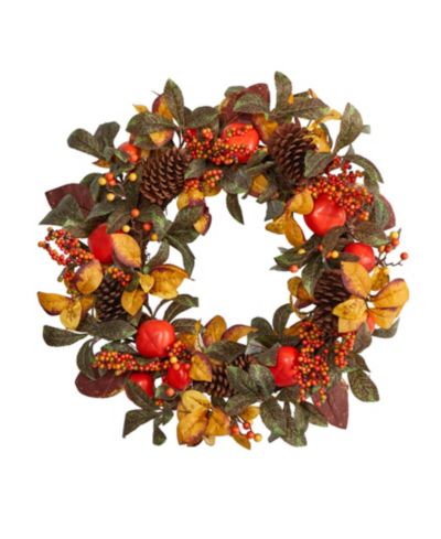 Искусственный осенний венок Nearly Natural Autumn Persimmon and Pinecones, 26"