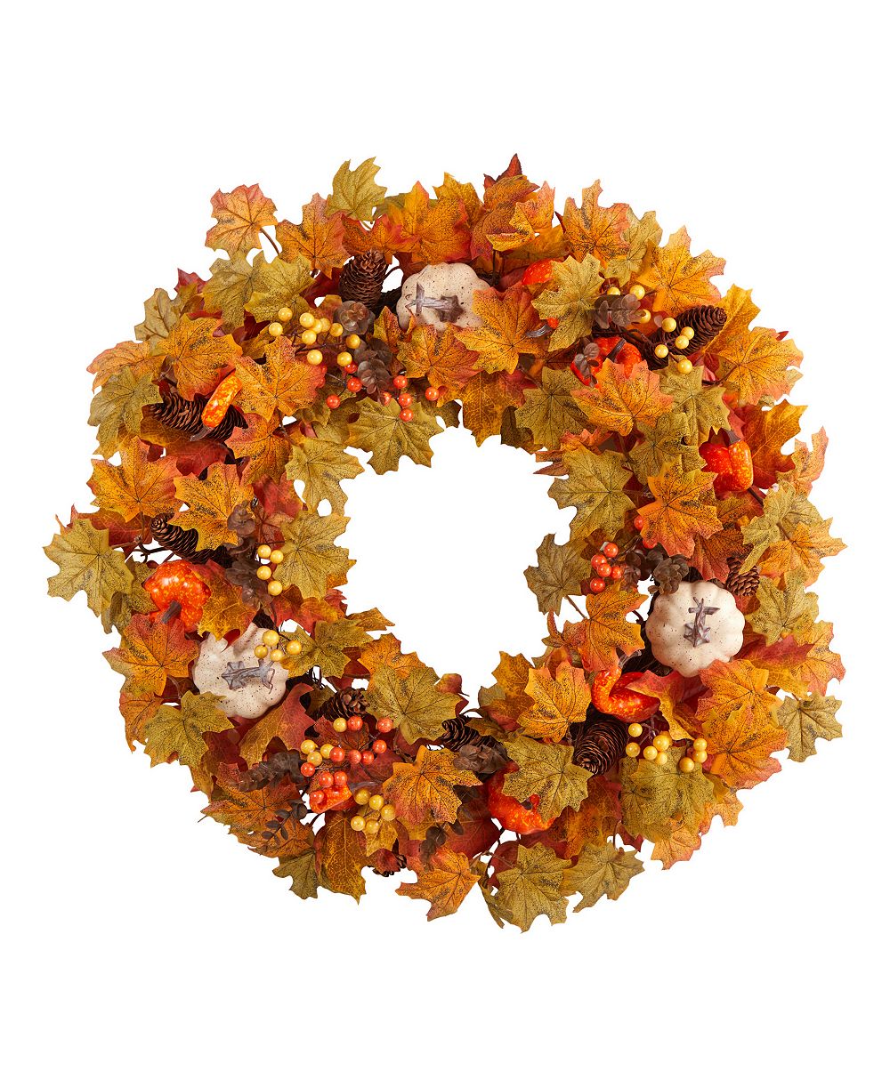 Искусственный осенний венок Nearly Natural 30" Autumn Pumpkin and Maple Leaf