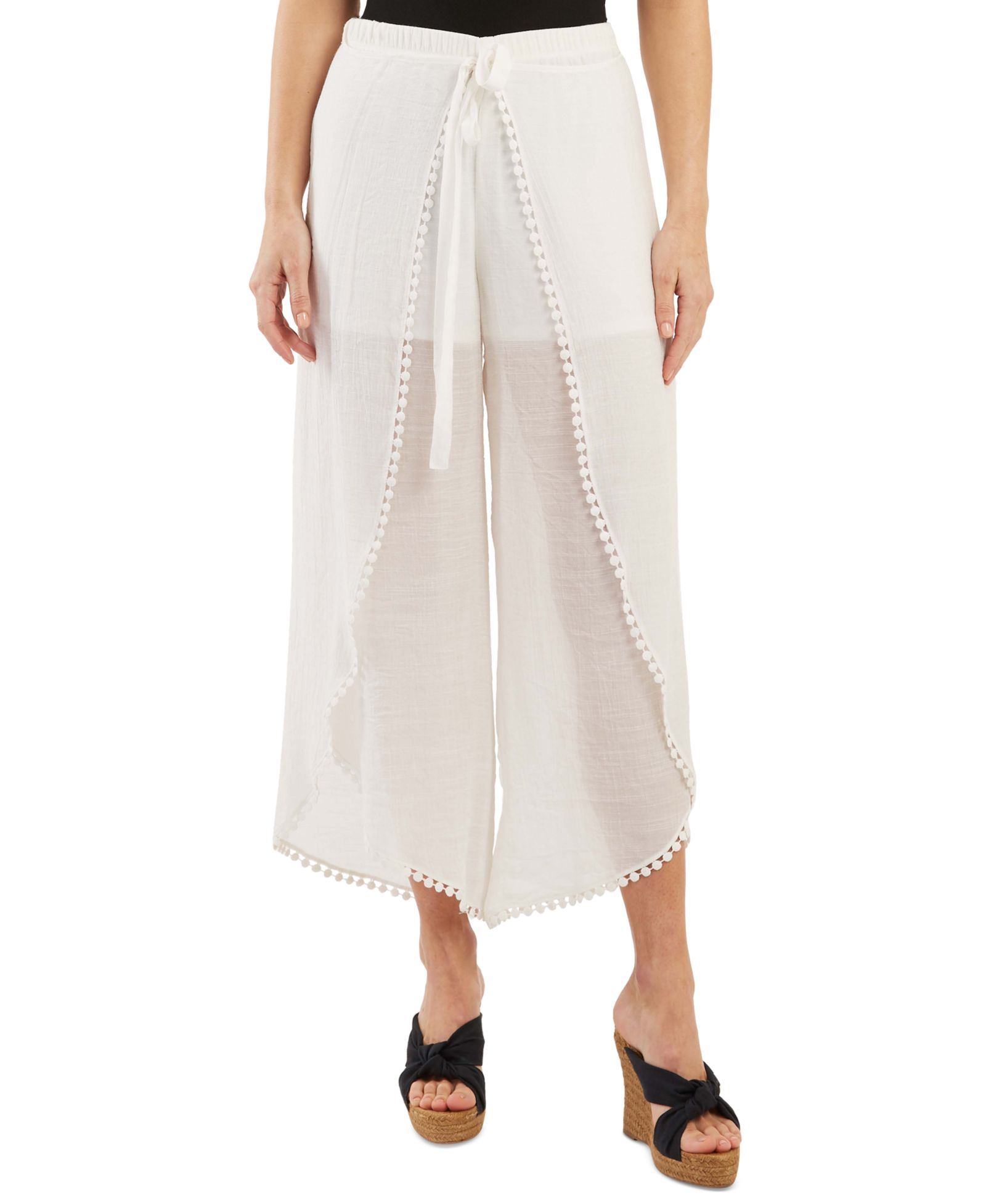 BCX Juniors' Tie-Front Gauze Cropped Pants