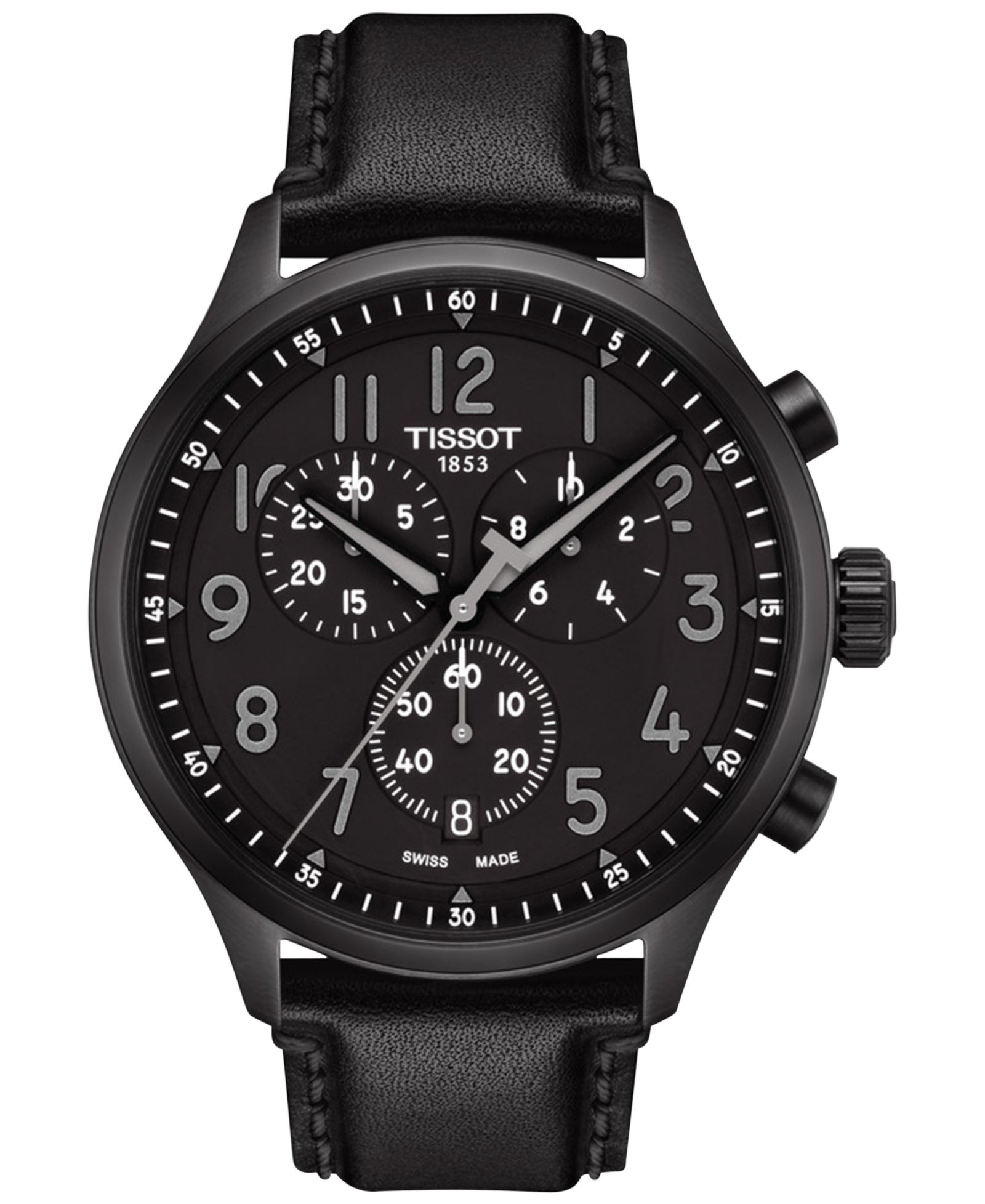 Tissot Men's Swiss Chronograph XL Vintage Black Leather Strap Watch 45mm