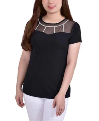 NY Collection Petite трикотажный топ с коротким рукавом из крепа