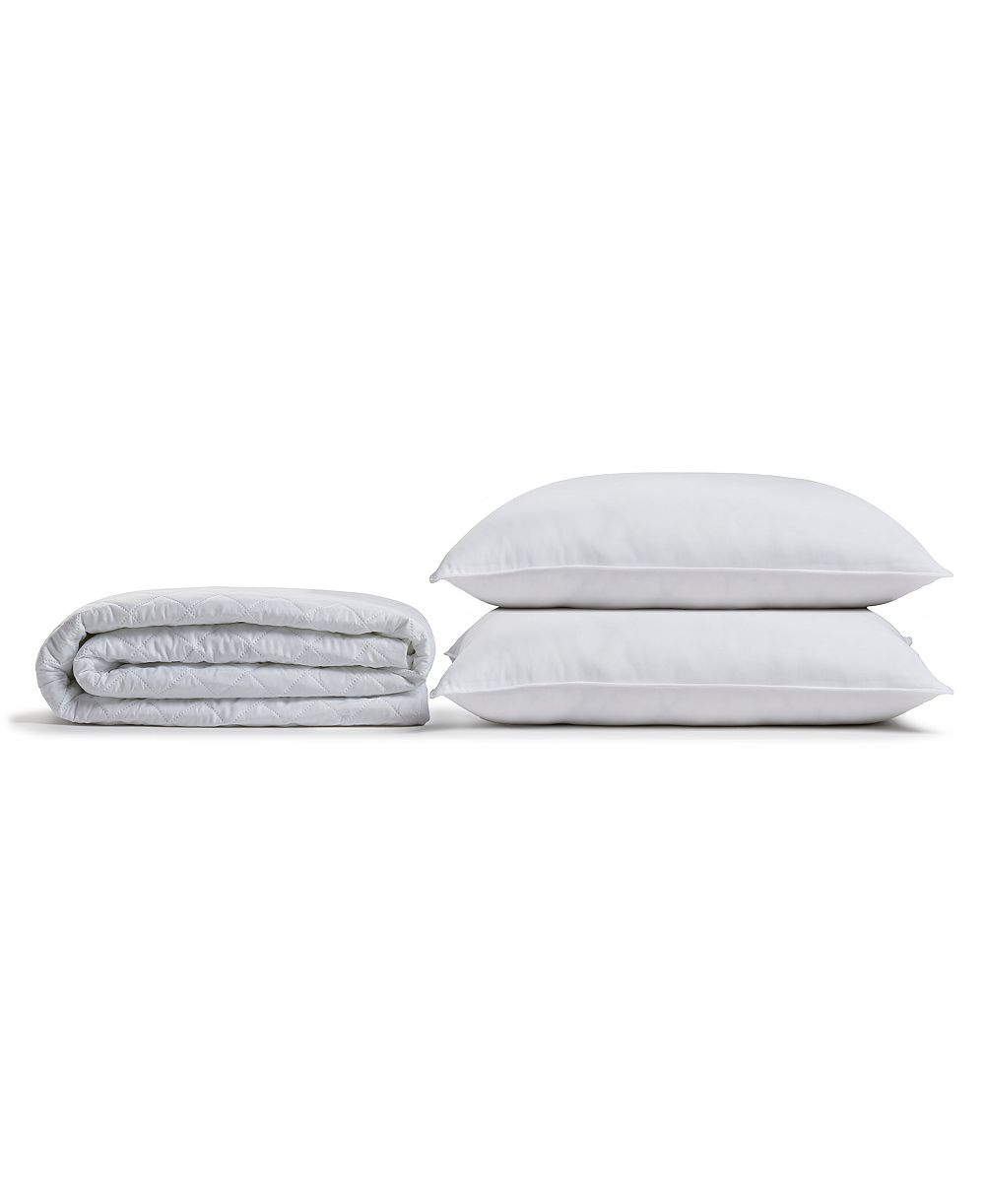 Ella Jayne Overstuffed Plush Allergy Resistant Gel Filled Side/Back Sleeper Pillow & Mattress Protector Set, Queen