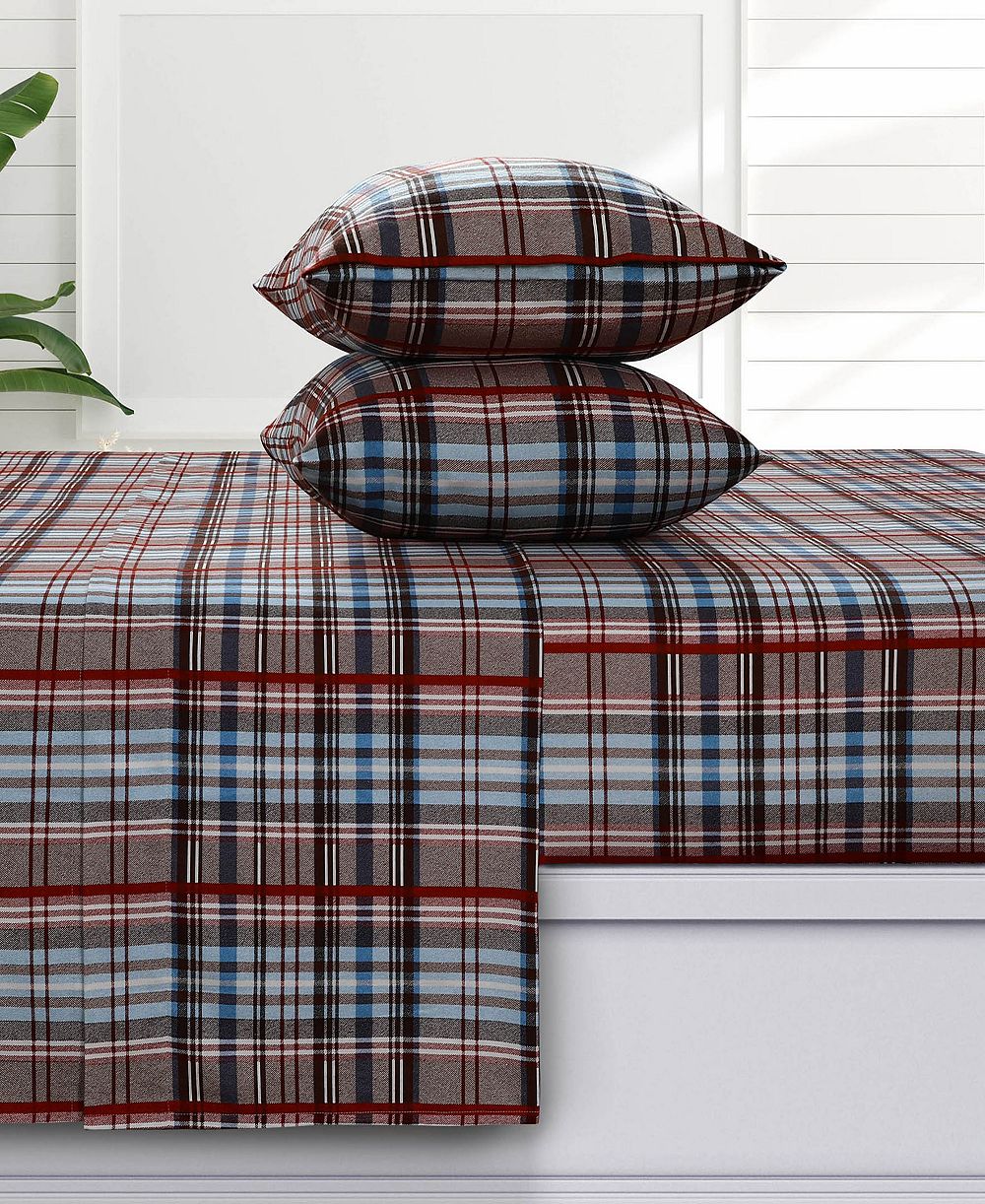 Azores Home Brentwood Plaid Extra Deep Pocket Flannel 4-Pc. Sheet Set, Full
