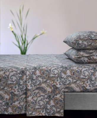 Tribeca Living Camilla Paisley Flannel Extra Deep Pocket 3 Piece Sheet Set, Twin