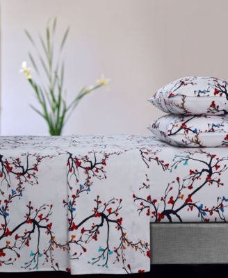Tribeca Living Emilia Tree Flannel Extra Deep Pocket 3 Piece Sheet Set, Twin
