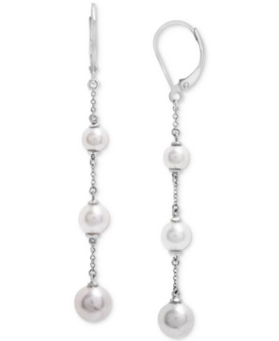 Серьги-подвески Cultured Freshwater Pearl в серебре