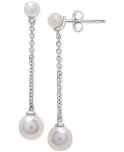 Macy's серьги-подвески с натуральным речным жемчугом (3 & 5mm) из стерлингового серебра