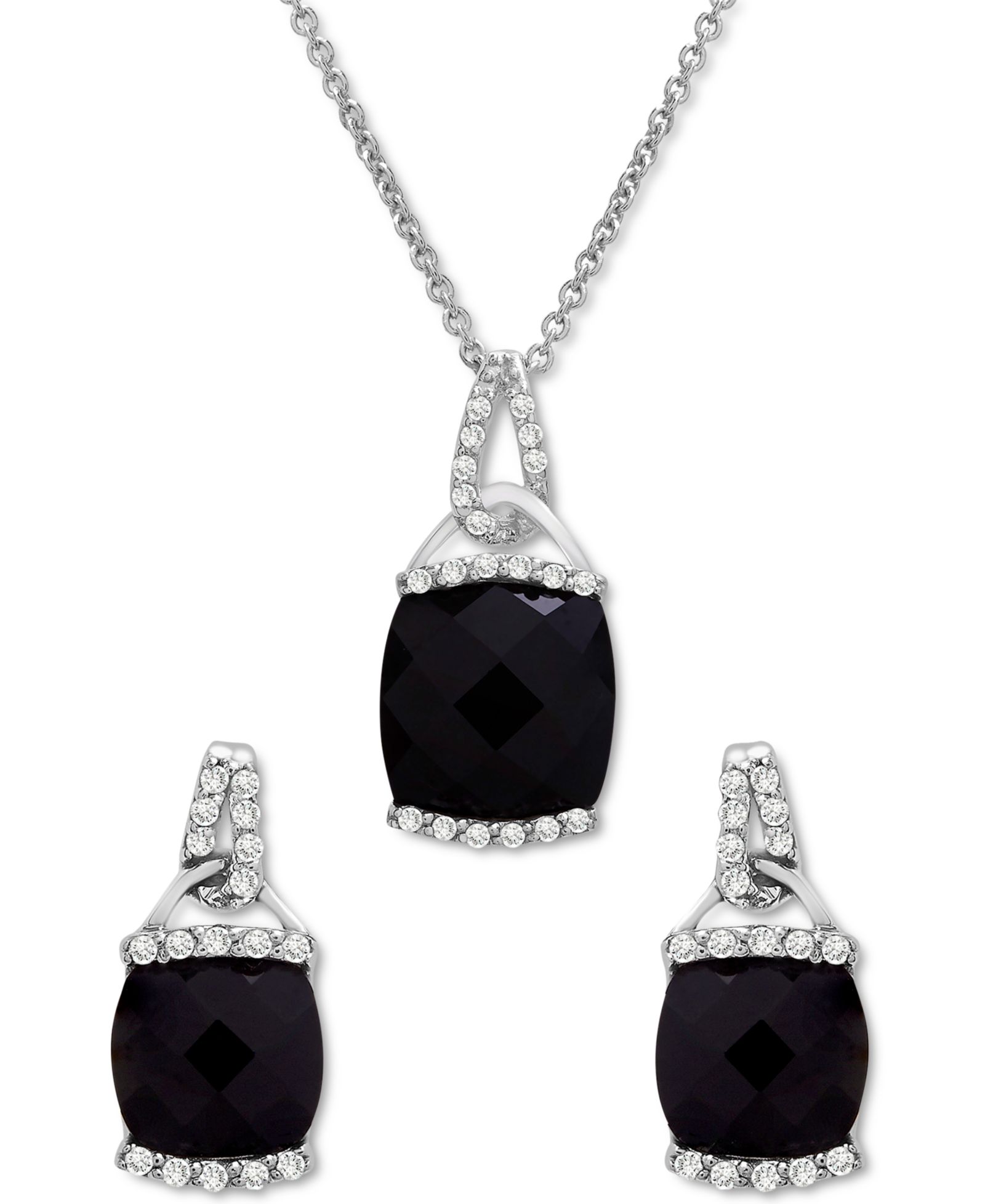 Macy's Подвеска Onyx & Diamond (1/10 ct. tw.) и парные серьги Stud Earrings в серебре Sterling Silver 2-Pc. Set