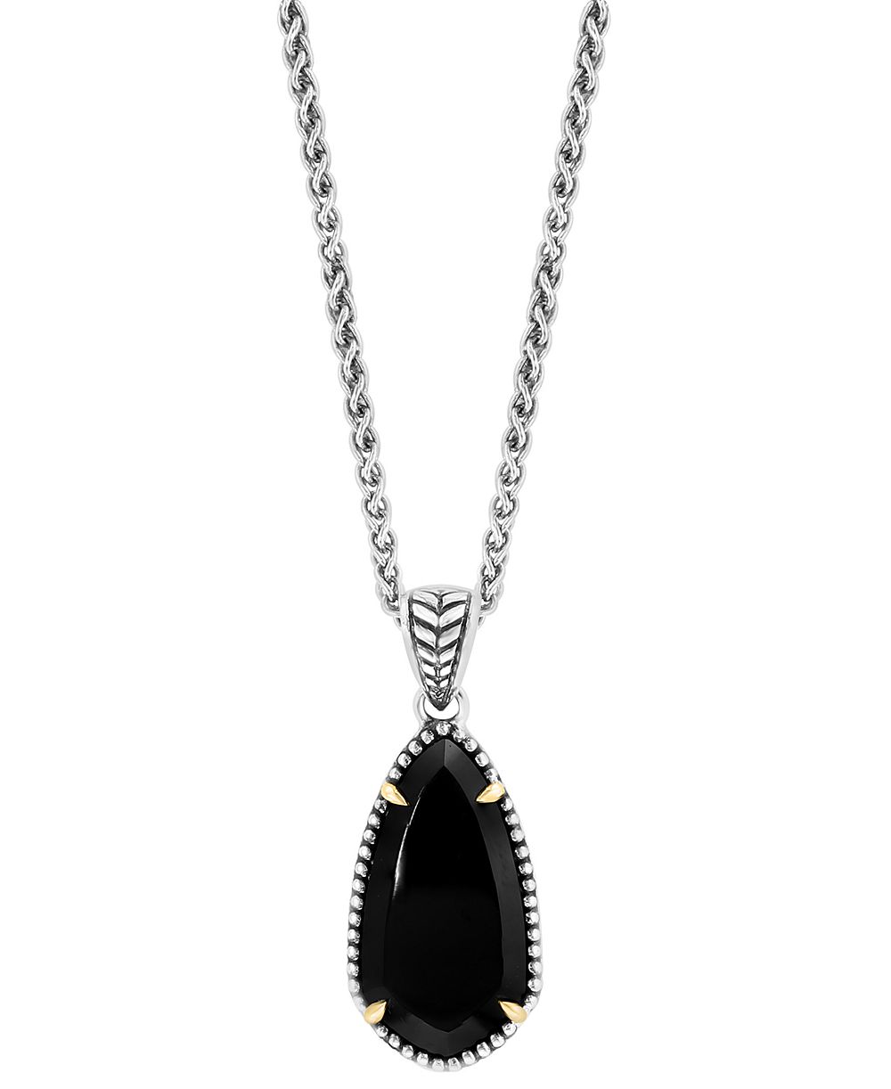 EFFY® Onyx Elongated Teardrop 18" Pendant Necklace in Sterling Silver & 18k Gold