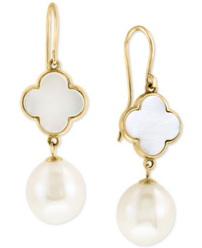 Серьги-подвески EFFY® Mother-of-Pearl & Freshwater Pearl (9-1/2mm) Drop в 14k Gold
