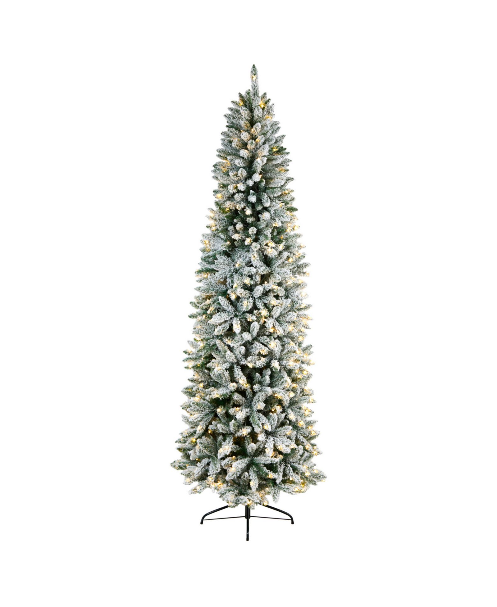 Slim Flocked Montreal Fir Artificial Christmas Tree with 400 Warm LED Lights and 1348 Bendable Branches, 8'