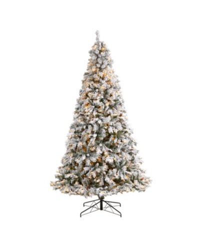 Flocked River Mountain Pine Artificial Christmas Tree with Pinecones and 650 Clear LED Lights, 9'