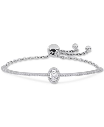 Браслет Bolo с овальным гало из Moissanite (3/4 ct. t.w.) в стерлинговом серебре
