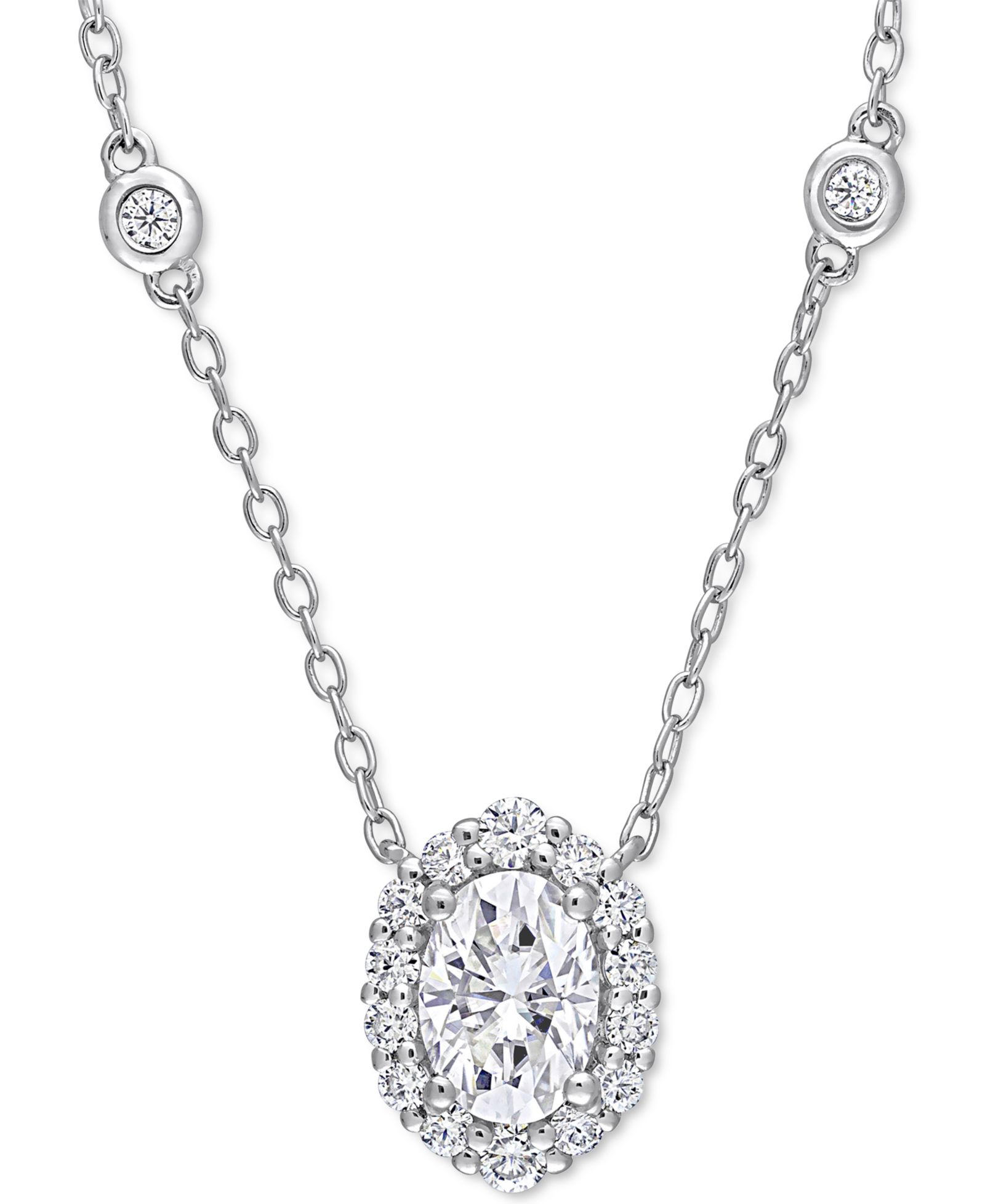 Подвеска-кулон Lab-Grown Moissanite Oval Halo 18" в серебре Sterling Silver (1-1/2 ct. t.w.)